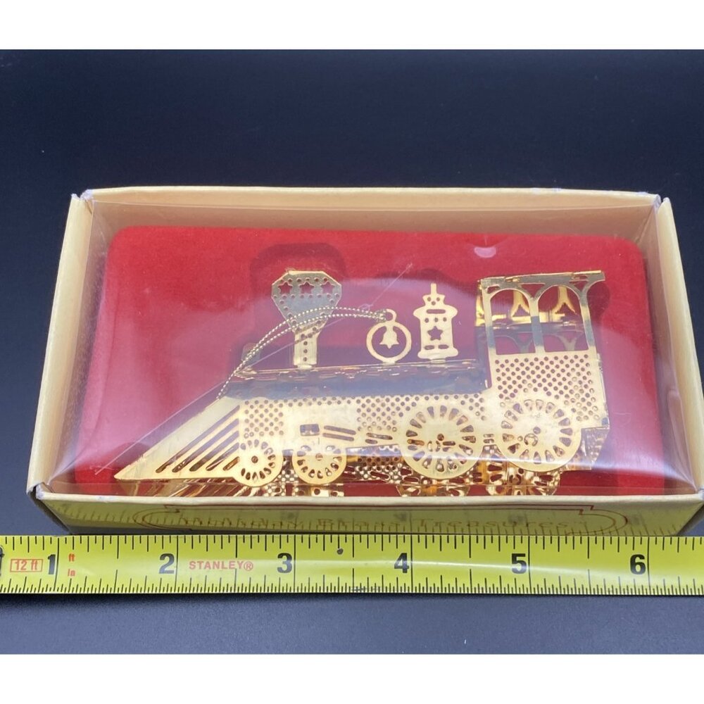 Russ Berrie 1986 Gold Tone Train Ornament Box Vintage Christmas Locomotive - Picture 7 of 7